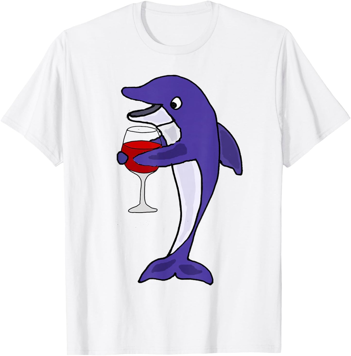 Smilemoretees Funny Dolphin Drinking Wine T-Shirt - T-Shirt | White