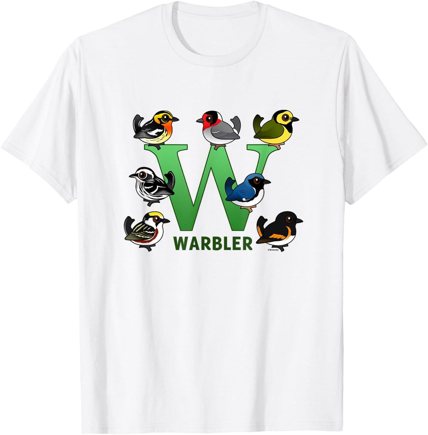 W is for Warbler Cute Cartoon Bird Alphabet Birder Gift T-Shirt - T-Shirt | White