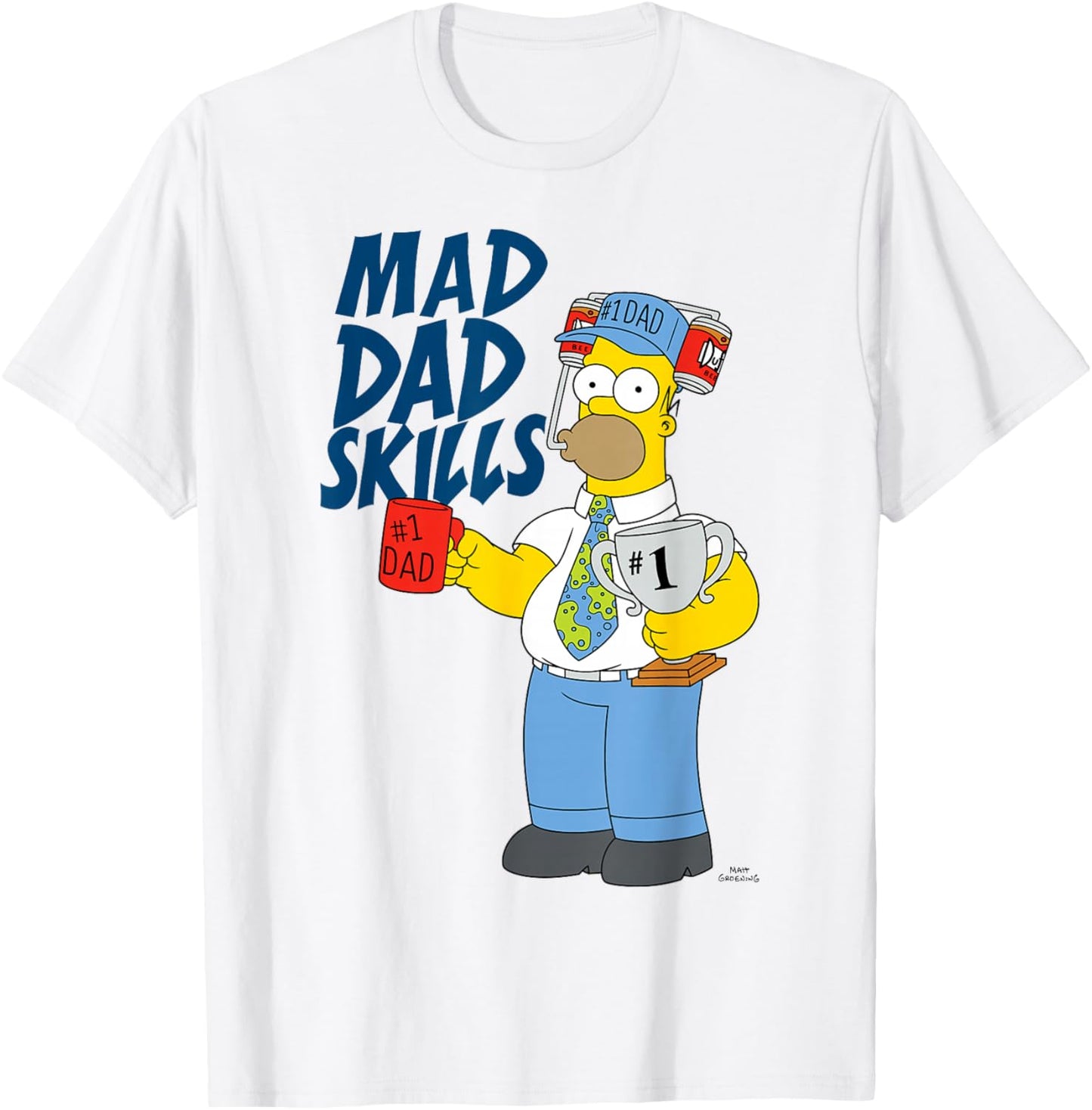 The Simpsons Father's Day Mad Dad Skills #1 Dad Homer Trophy T-Shirt - T-Shirt | White