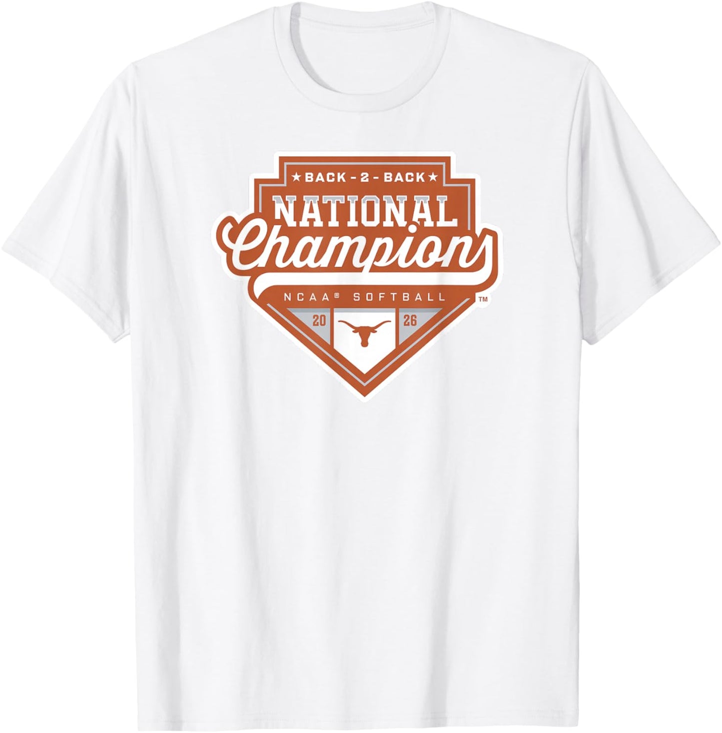 Texas Longhorns National Champs 2026 Softball WCWS Logo Gray T-Shirt - T-Shirt | White