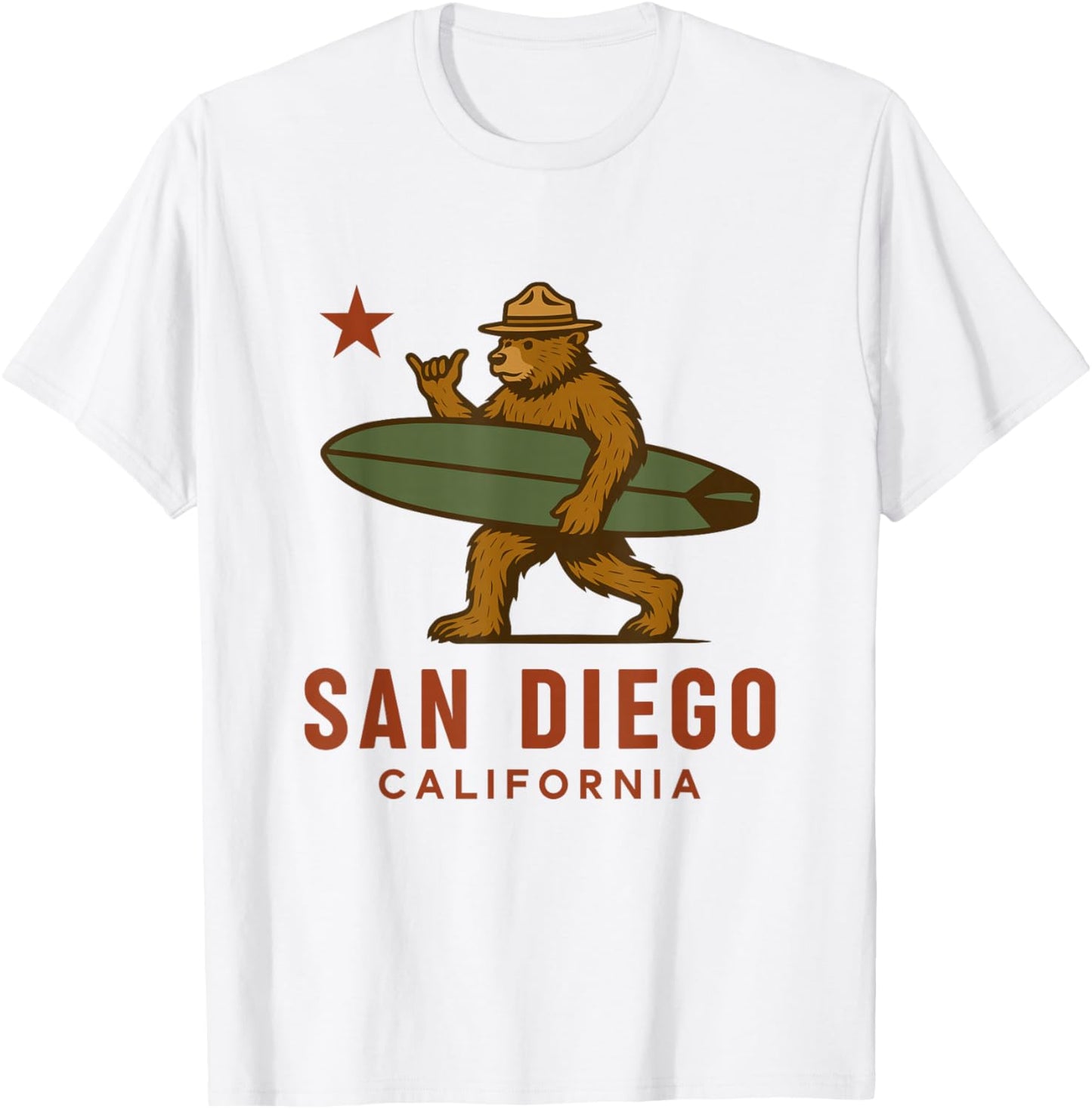 San Diego California Bear Surf Board Shaka Cali Vibes T-Shirt - T-Shirt | White