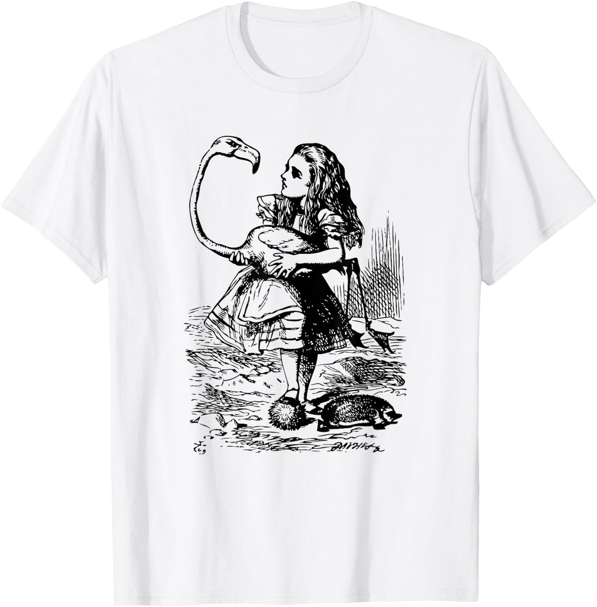 Big Texas Alice in Wonderland Alice Flamingo Croquet T-Shirt - T-Shirt | White