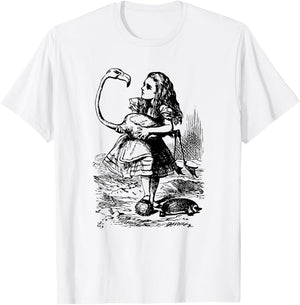 Big Texas Alice in Wonderland Alice Flamingo Croquet T-Shirt - T-Shirt | White