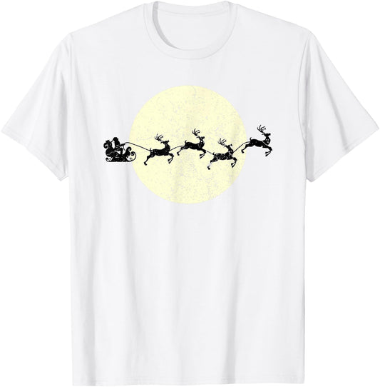 Santa Sleigh On The Moon Christmas Funny T-Shirt - T-Shirt | White