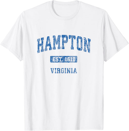 Hampton Virginia VA Vintage Athletic Sports Design T-Shirt - T-Shirt | White