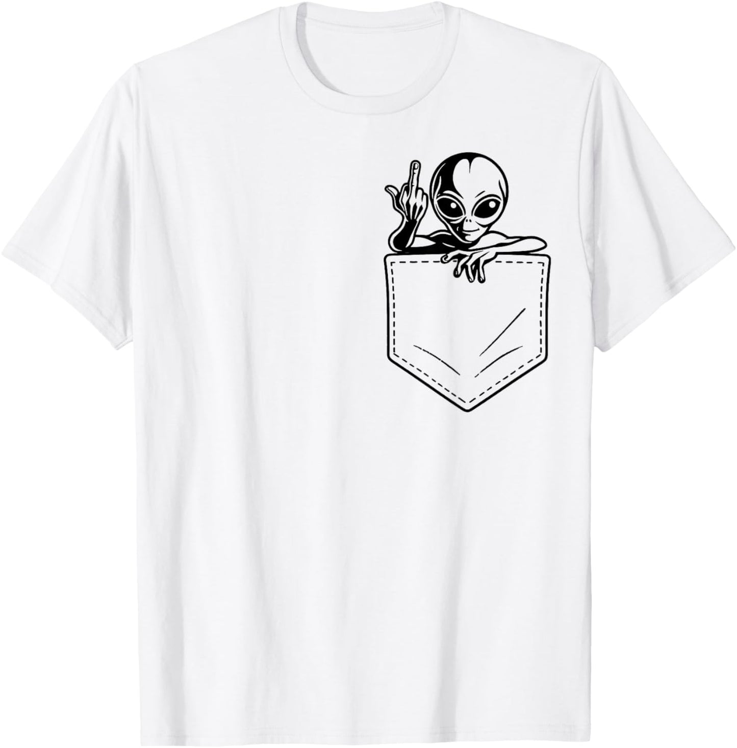 Funny Alien Middle Finger Pocket Adult Humor UFO Meme T-Shirt - T-Shirt | White