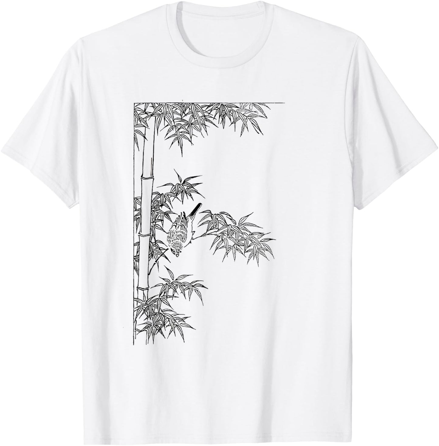 Picture of bamboo - bamboo plant with a bird T-Shirt - T-Shirt | White