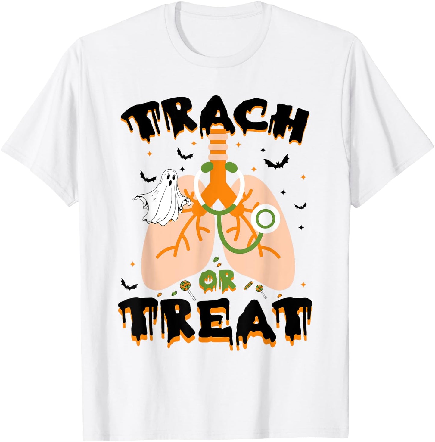 Trach or Treat Respiratory Therapist Halloween Nurse ICU RN T-Shirt - T-Shirt | White