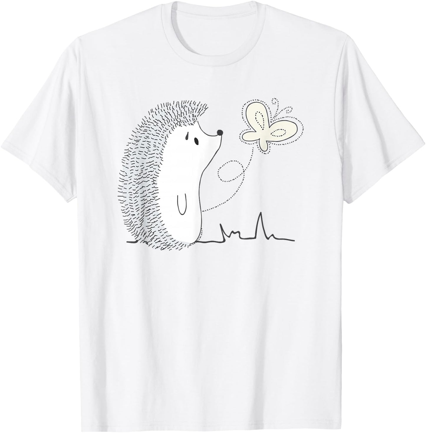 Cute Vintage Hedgehog & Butterfly Art & Gift G005287 T-Shirt - T-Shirt | White