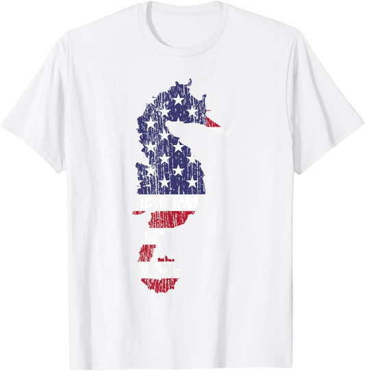 Seahorse USA Flag Vintage Gift Patriotic T-Shirt - T-Shirt | White