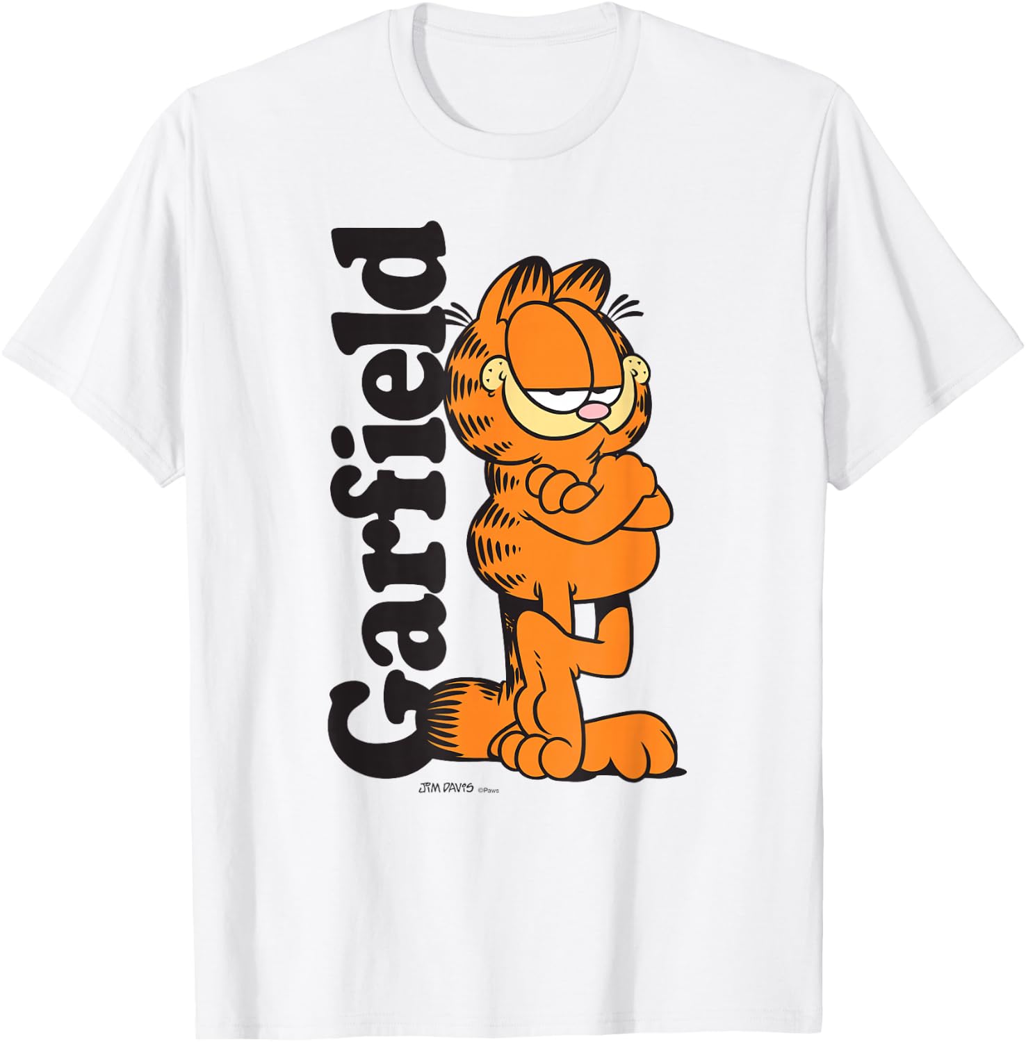 Garfield Leaning Against Logo Cartoon Cat T-Shirt - T-Shirt | White
