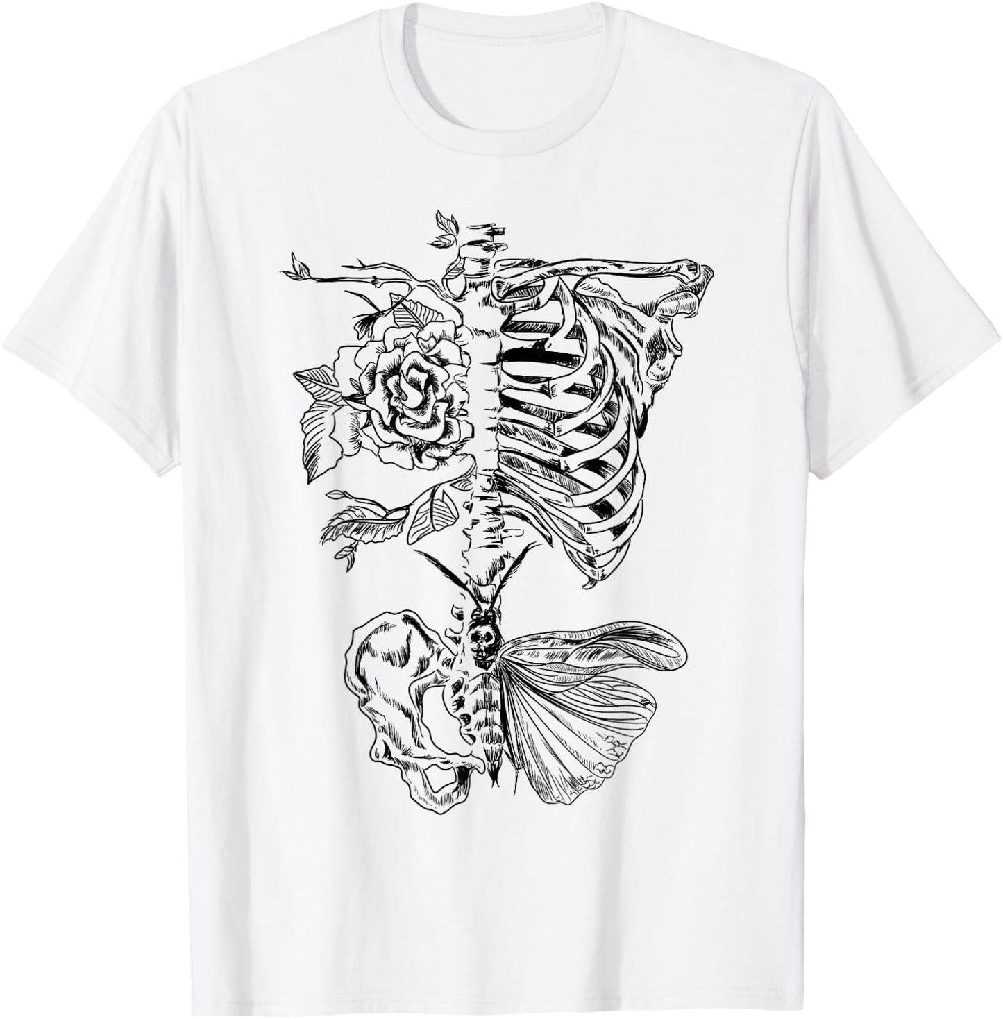 Ribcage Rose Butterfly Skeleton Tattoo Artist Shirt T-Shirt - T-Shirt | White