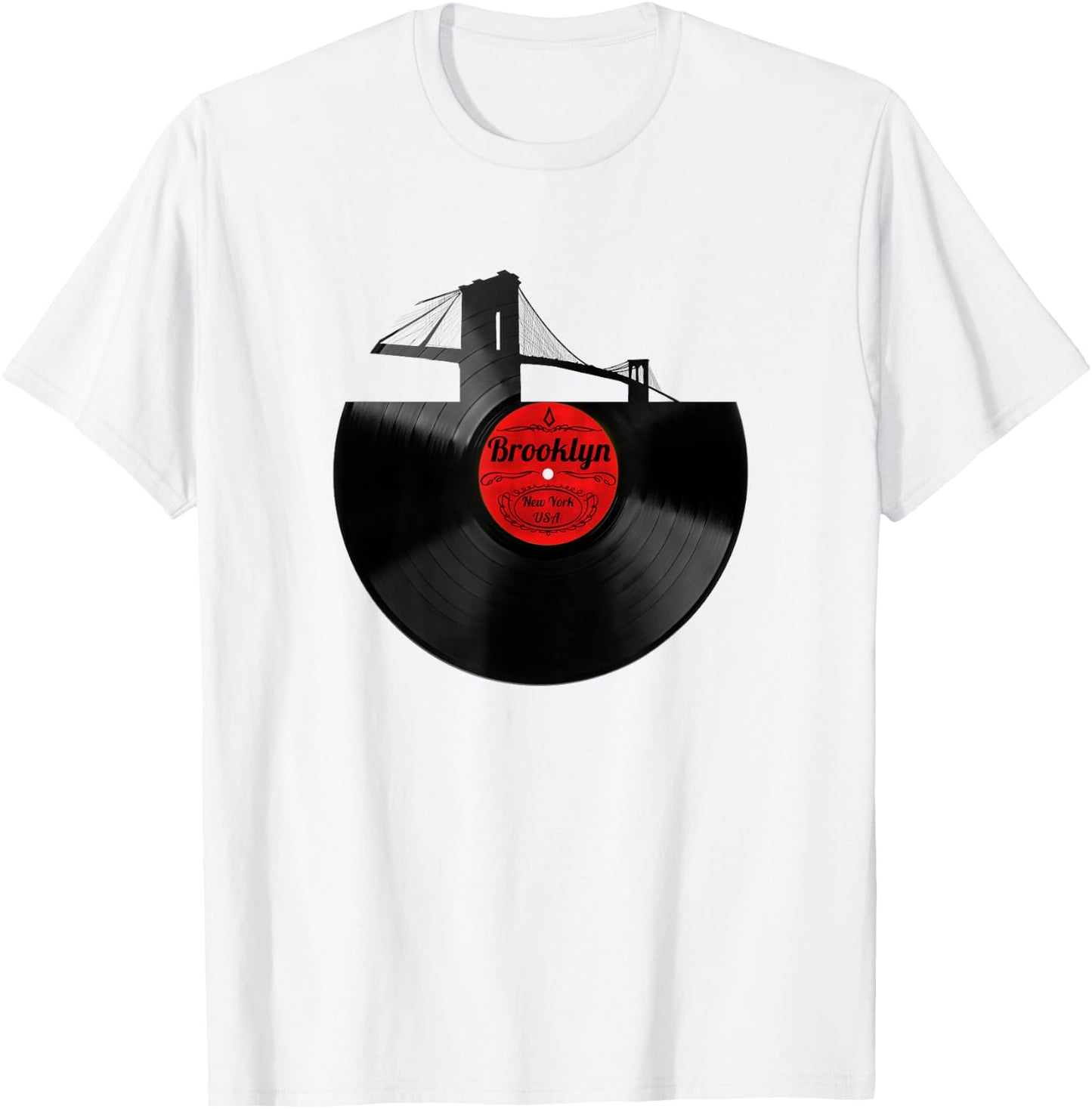 Brooklyn Bridge Shirt New York NYC Vinyl Record Shirt T-Shirt - T-Shirt | White