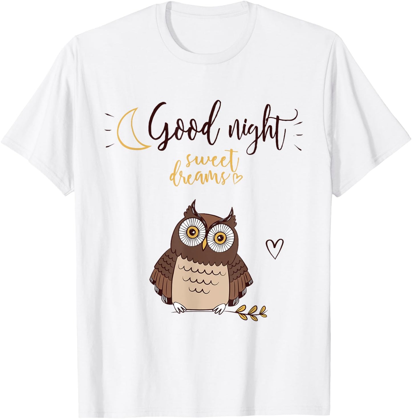 Good Night Sweet Dreams Owl Heart T-Shirt - T-Shirt | White