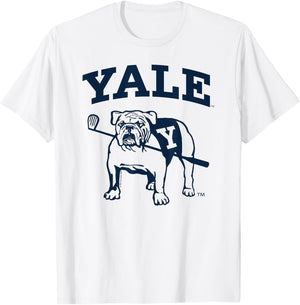 Yale University Line Art Bulldog Handsome Dan Playing Golf T-Shirt - T-Shirt | White