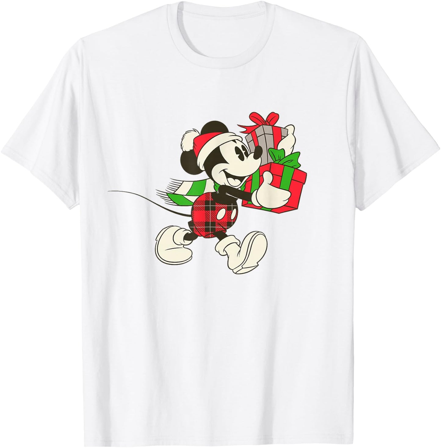 Disney Vintage Mickey Mouse Santa Hat Holiday Gifts T-Shirt - T-Shirt | White