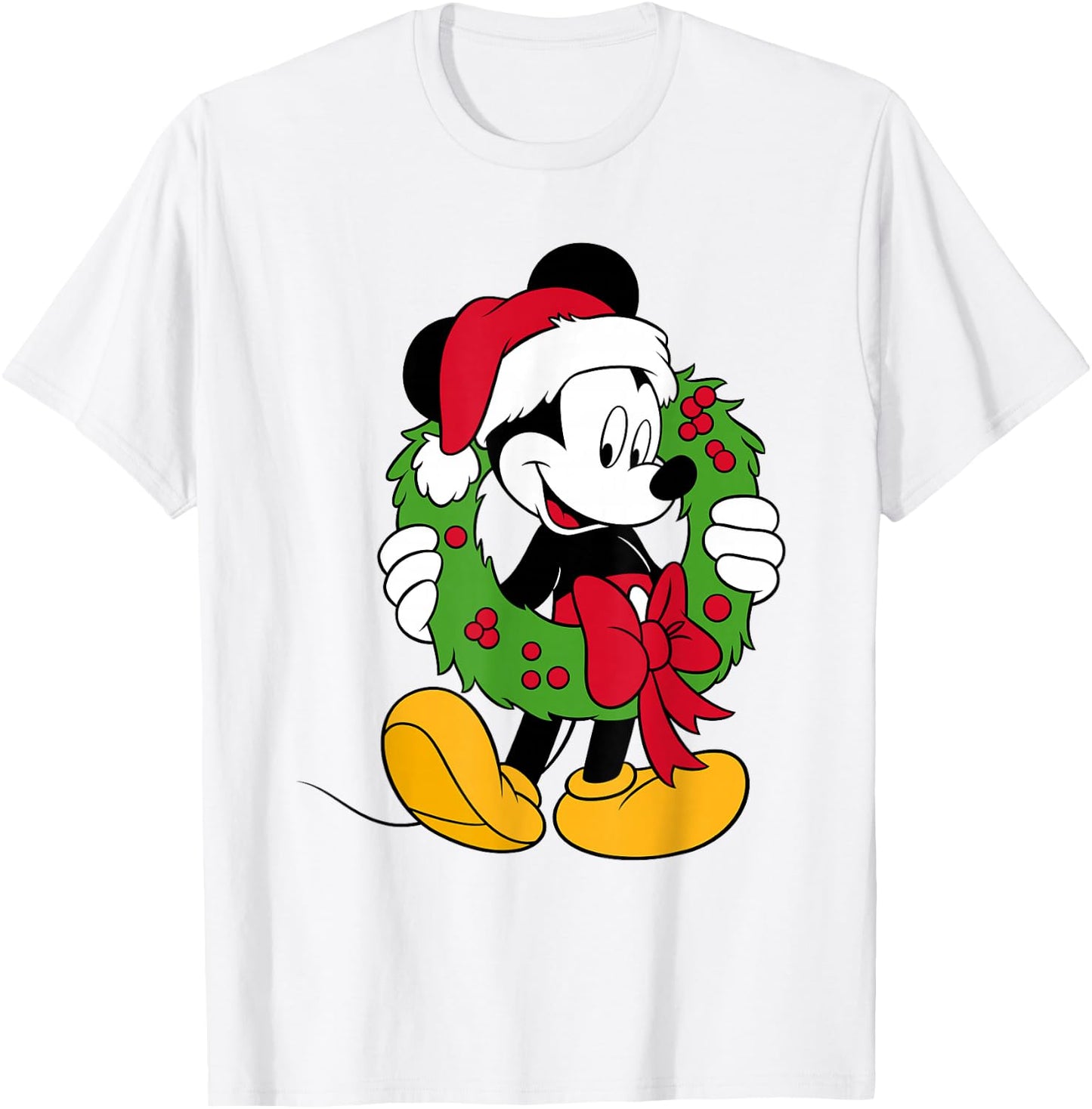 Disney - Mickey Mouse Santa Wreath Holiday T-Shirt - T-Shirt | White