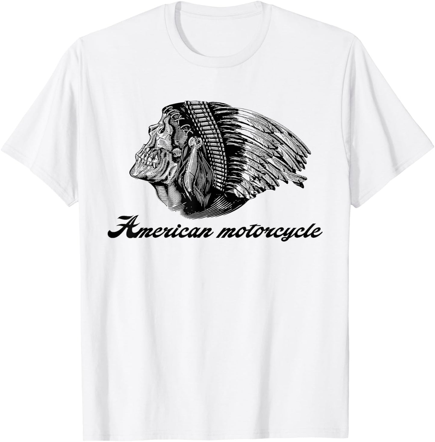 American Motorcycle Skull Native Indian Eagle Chief Vintage T-Shirt - T-Shirt | White