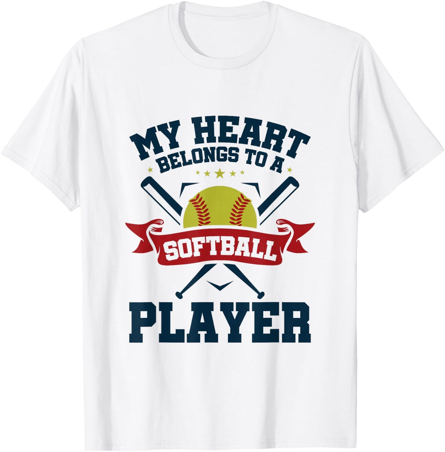 My Heart Belongs To Softball Player Boyfriend Girlfriend T-Shirt - T-Shirt | White