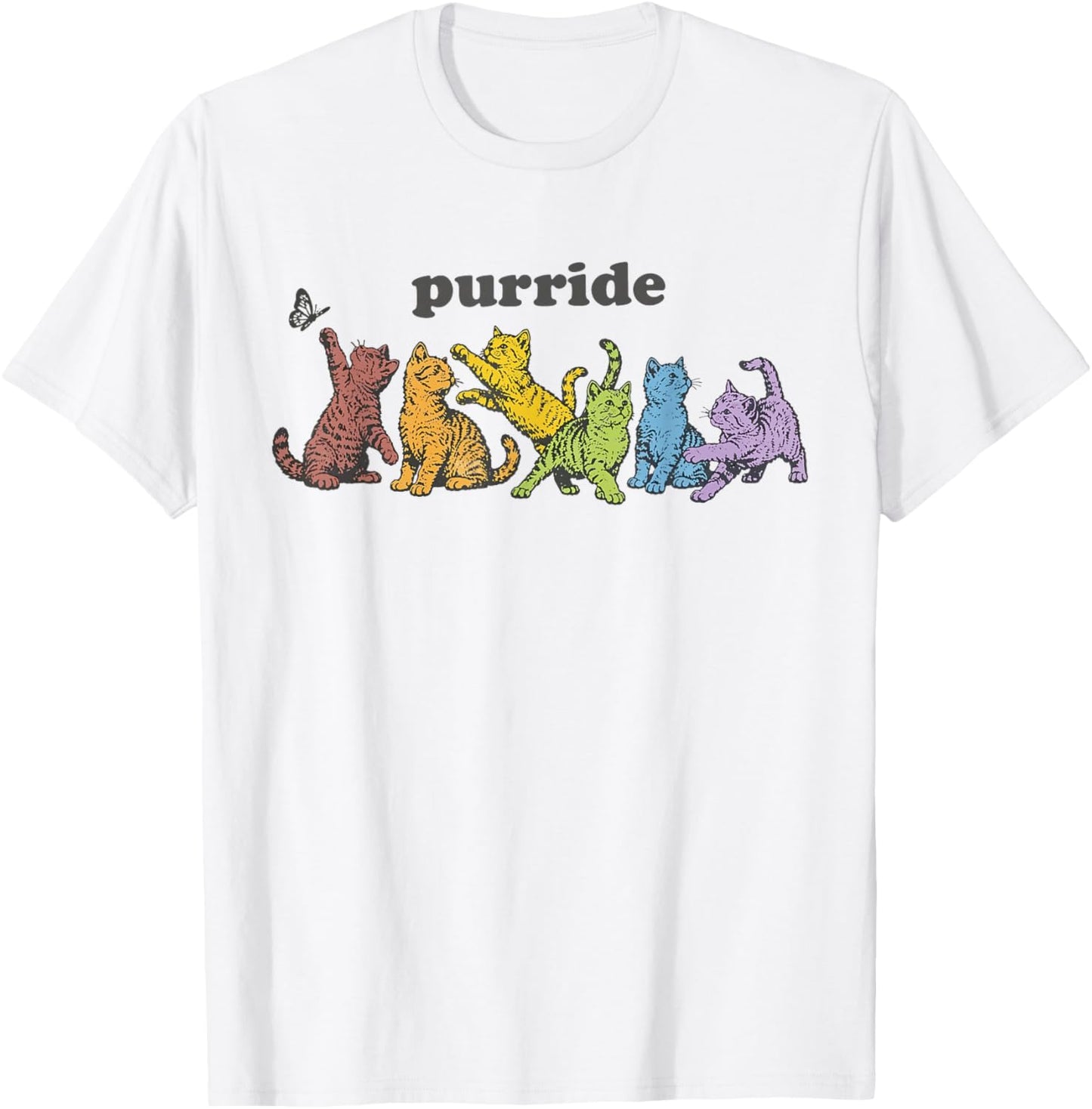 Rainbow LGBTQ Cat Purride Funny Gay Pride Month Equality T-Shirt - T-Shirt | White