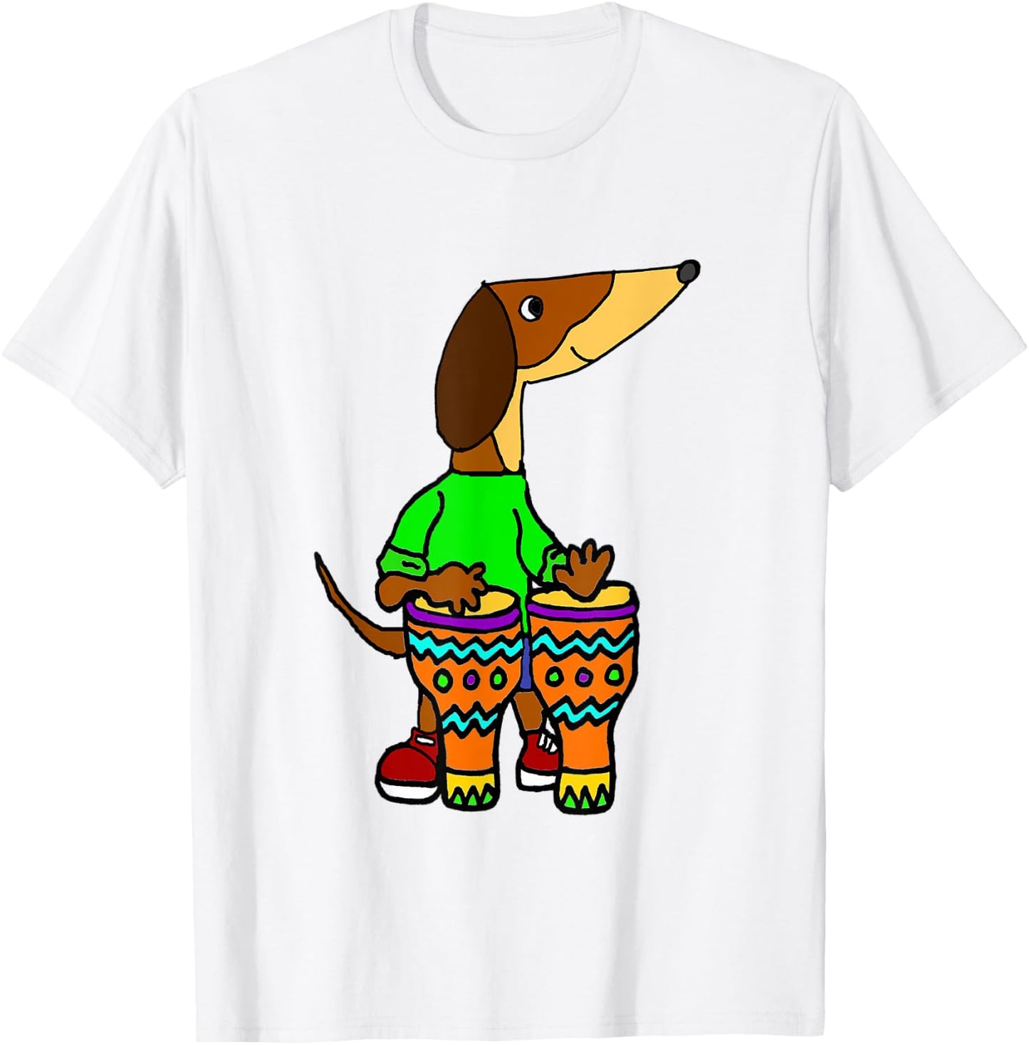 SmileteesMusic Cute Dachshund Playing Bongo Drums T-Shirt - T-Shirt | White