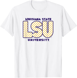LSU Tigers Polka Dots Gray Officially Licensed T-Shirt - T-Shirt | White