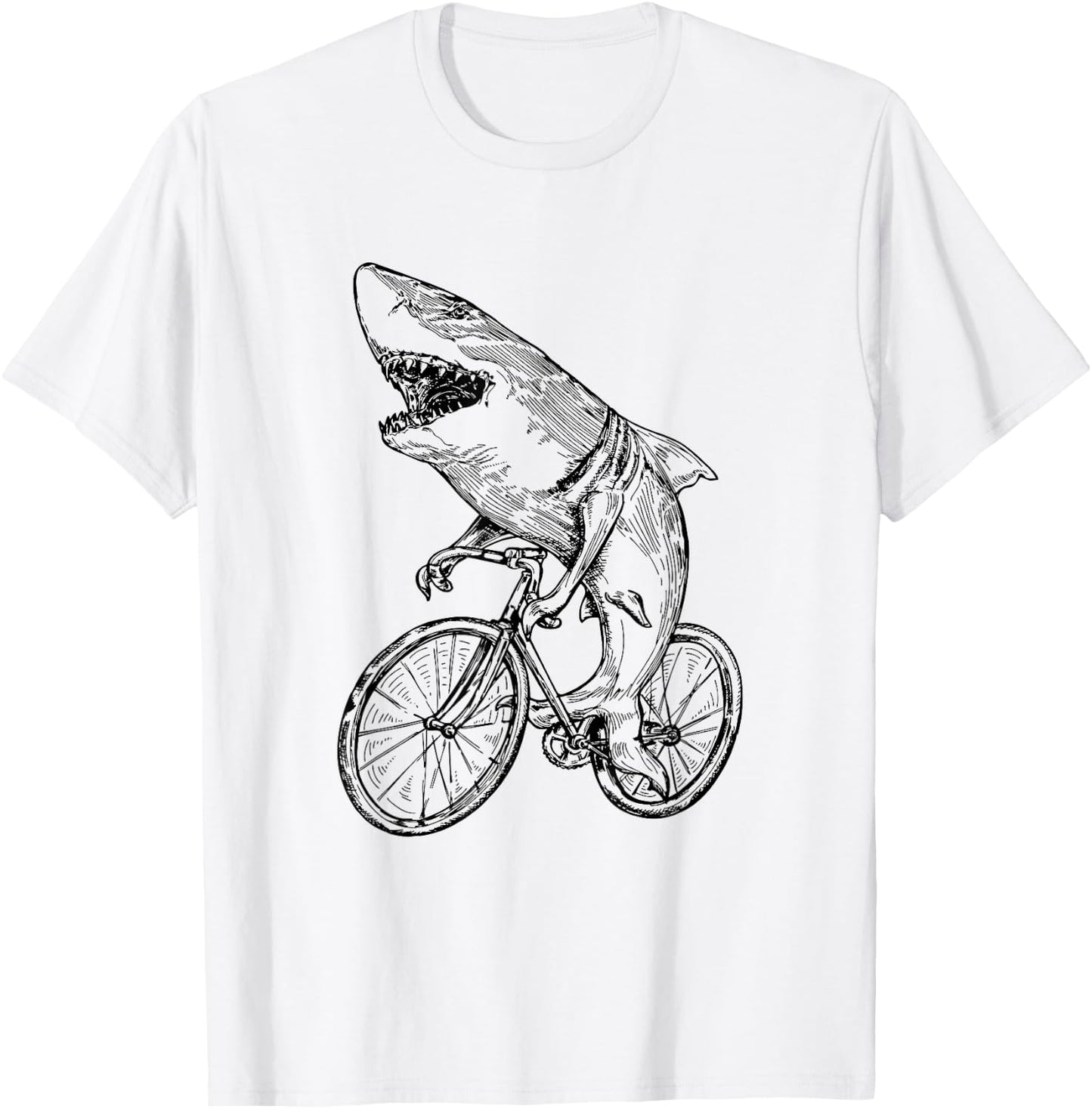 Shark Cycling Bicycle Beach Cyclist Fish Biker Biking Bike Men Women Kids T-Shirt - T-Shirt | White