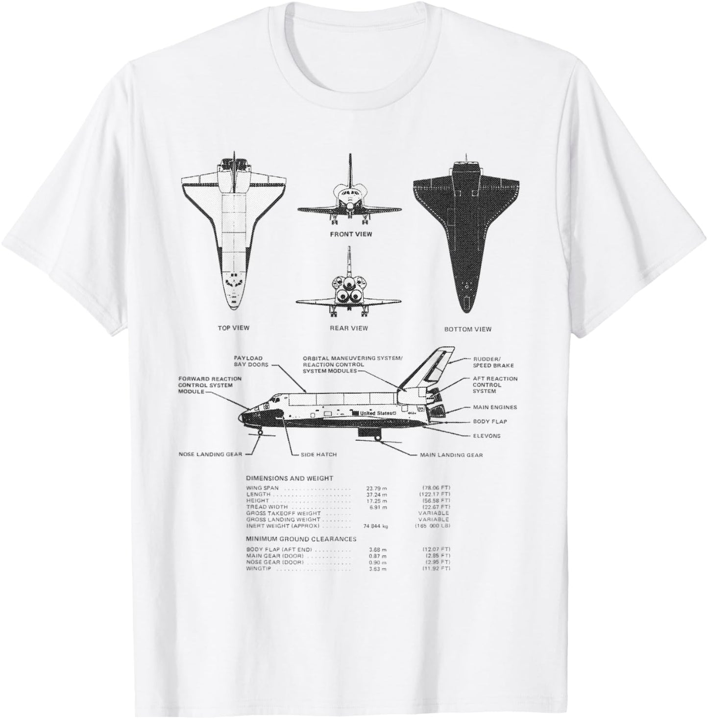 Space Shuttle Schematic Authentic Engineering Diagram T-Shirt - T-Shirt | White
