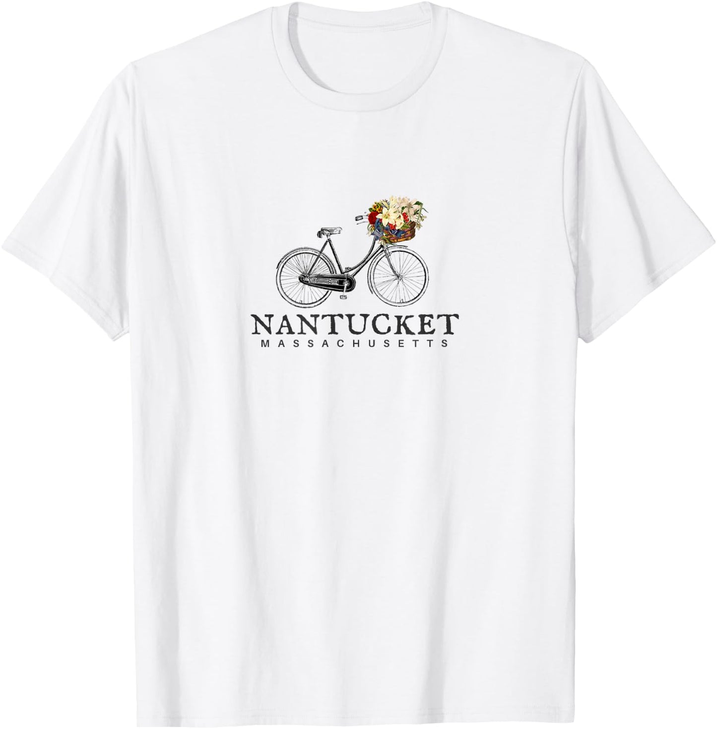 Nantucket , Bike with Flowers Nantucket Mass. T-Shirt - T-Shirt | White
