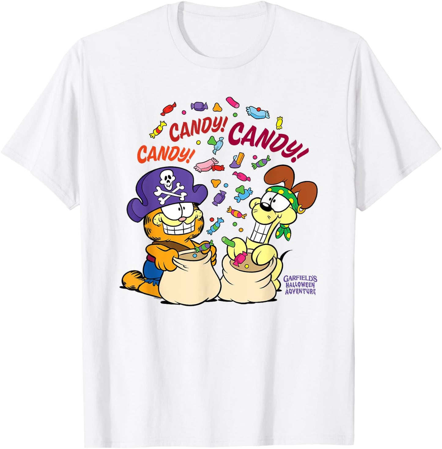 Garfield Candy! Candy! Candy! Halloween Cartoon Cat T-Shirt - T-Shirt | White