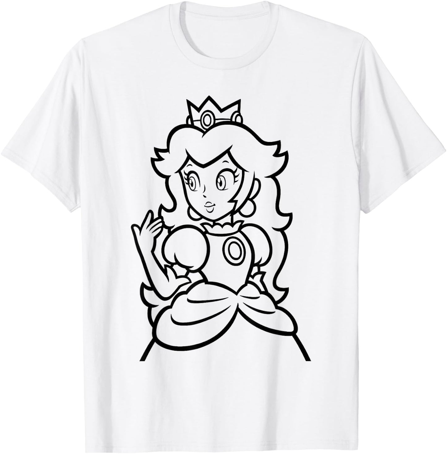 Super Mario Peach Simple Outline Portrait T-Shirt - T-Shirt | White