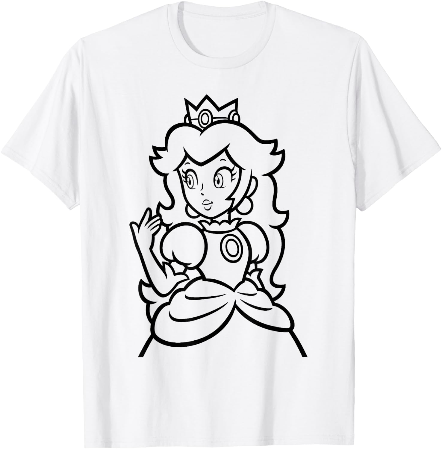 Super Mario Peach Simple Outline Portrait T-Shirt - T-Shirt | White