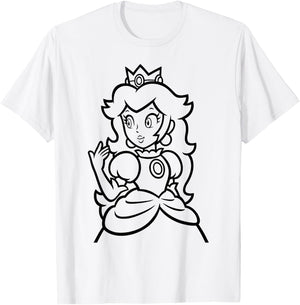 Super Mario Peach Simple Outline Portrait T-Shirt - T-Shirt | White