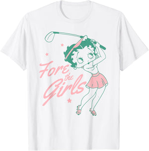 Betty Boop Fore The Girls Betty Golf Swing and Golf Pun T-Shirt - T-Shirt | White