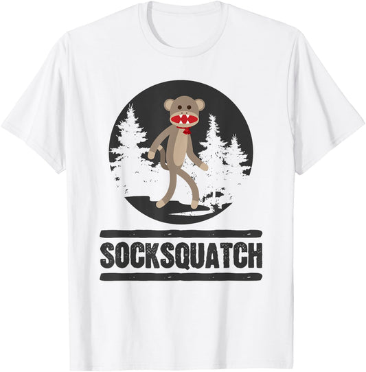 Funny Bigfoot Sighting Sock Monkey Squatch Socksquatch T-Shirt - T-Shirt | White