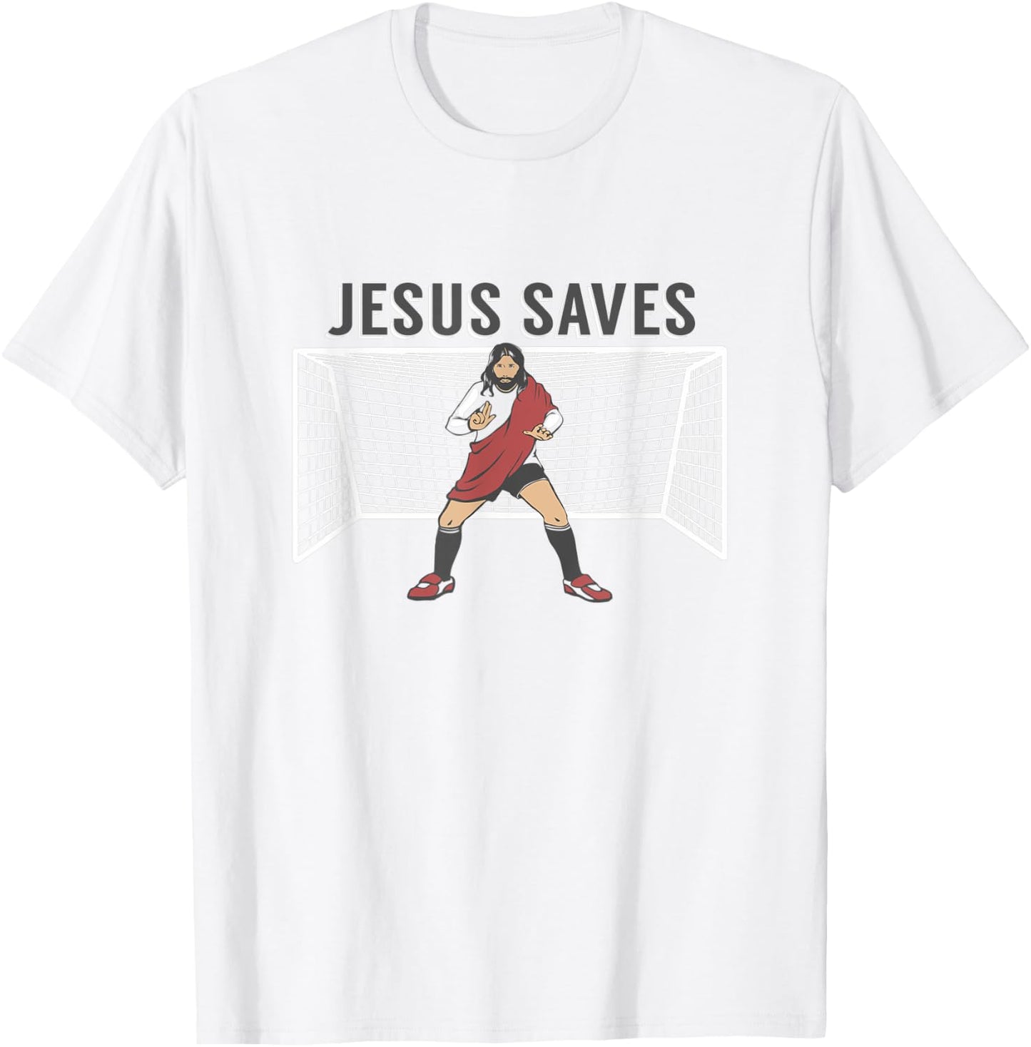 JESUS SAVES | Funny Christian, Christ Soccer Goalie T-Shirt - T-Shirt | White