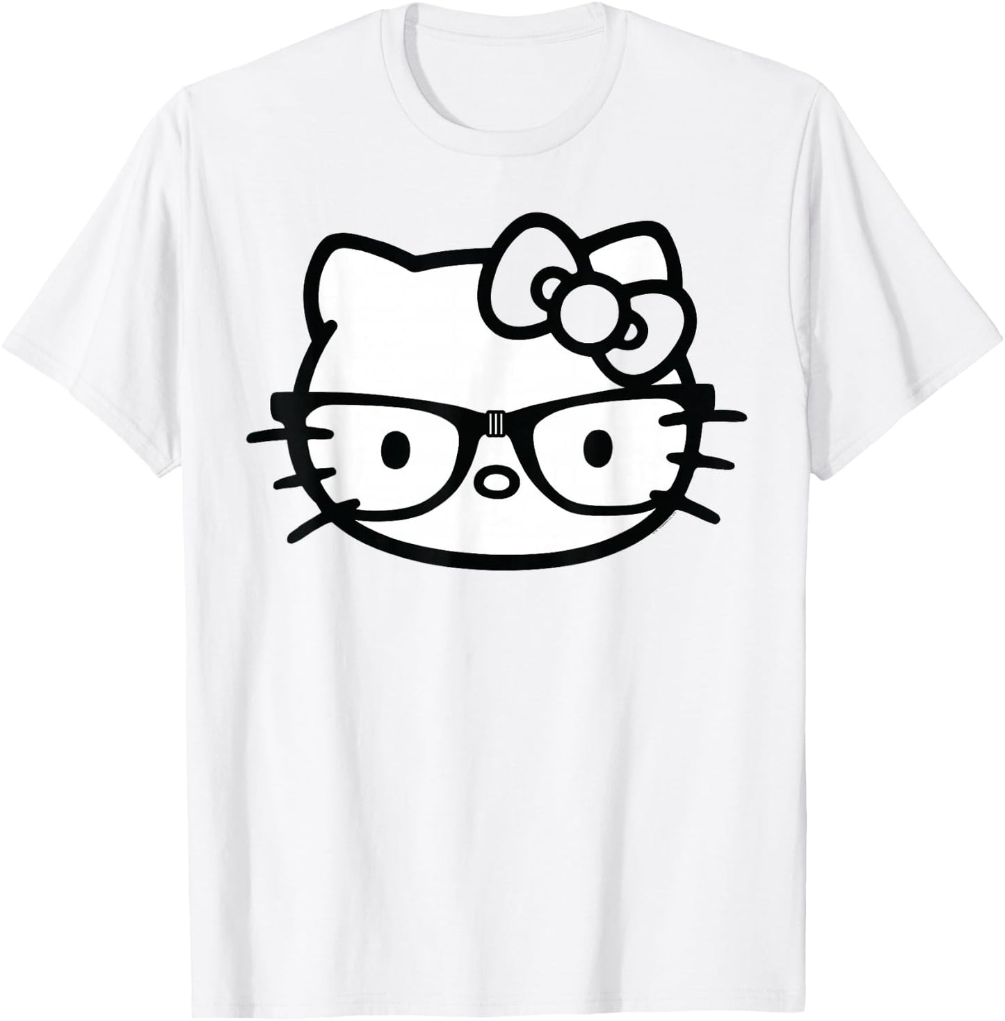 Hello Kitty Black and White Nerd Glasses Short Sleeve T-Shirt - T-Shirt | White