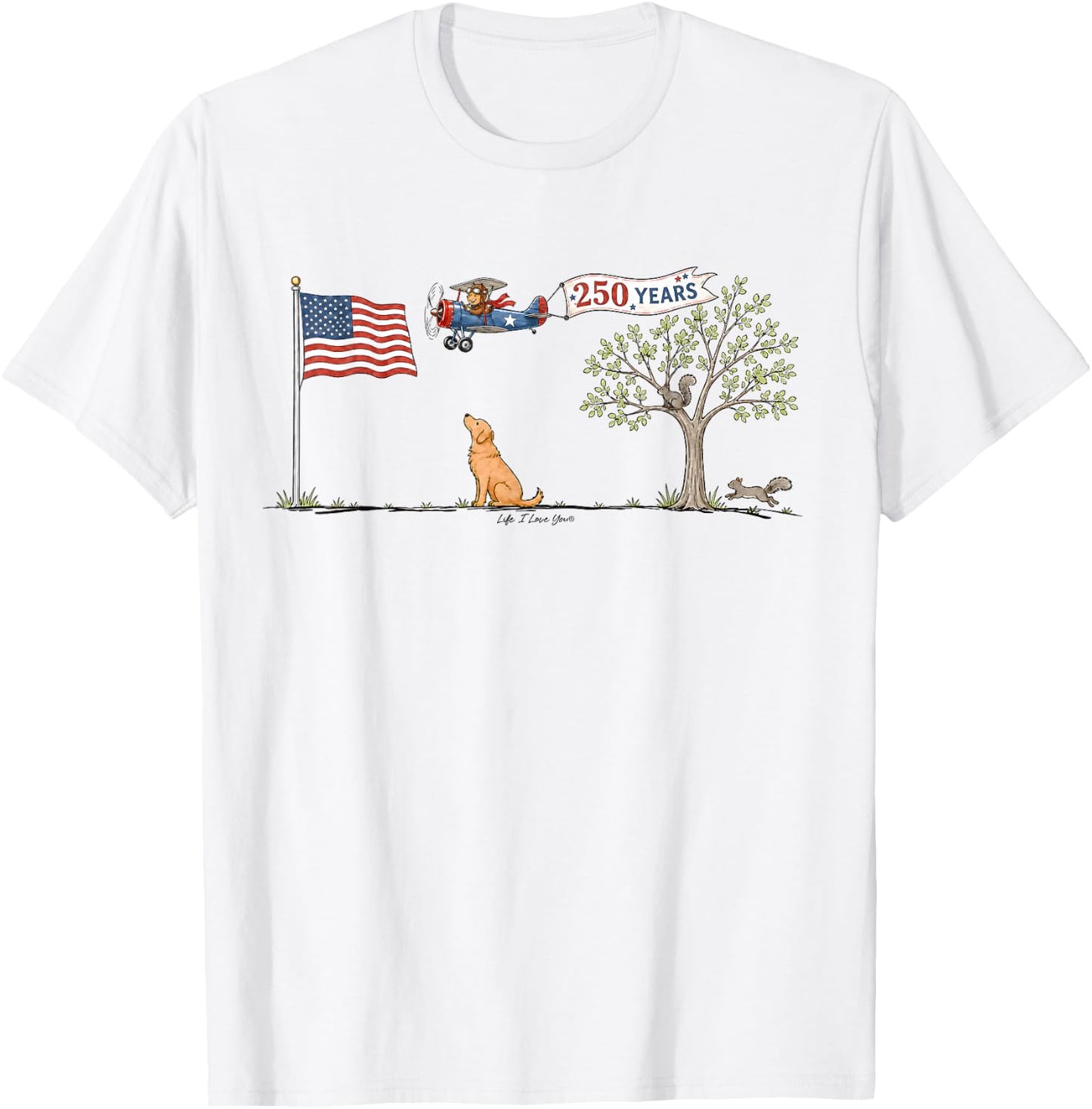 Patriotic American Flag Dog Lovers 250 Years 4th of July T-Shirt - T-Shirt | White
