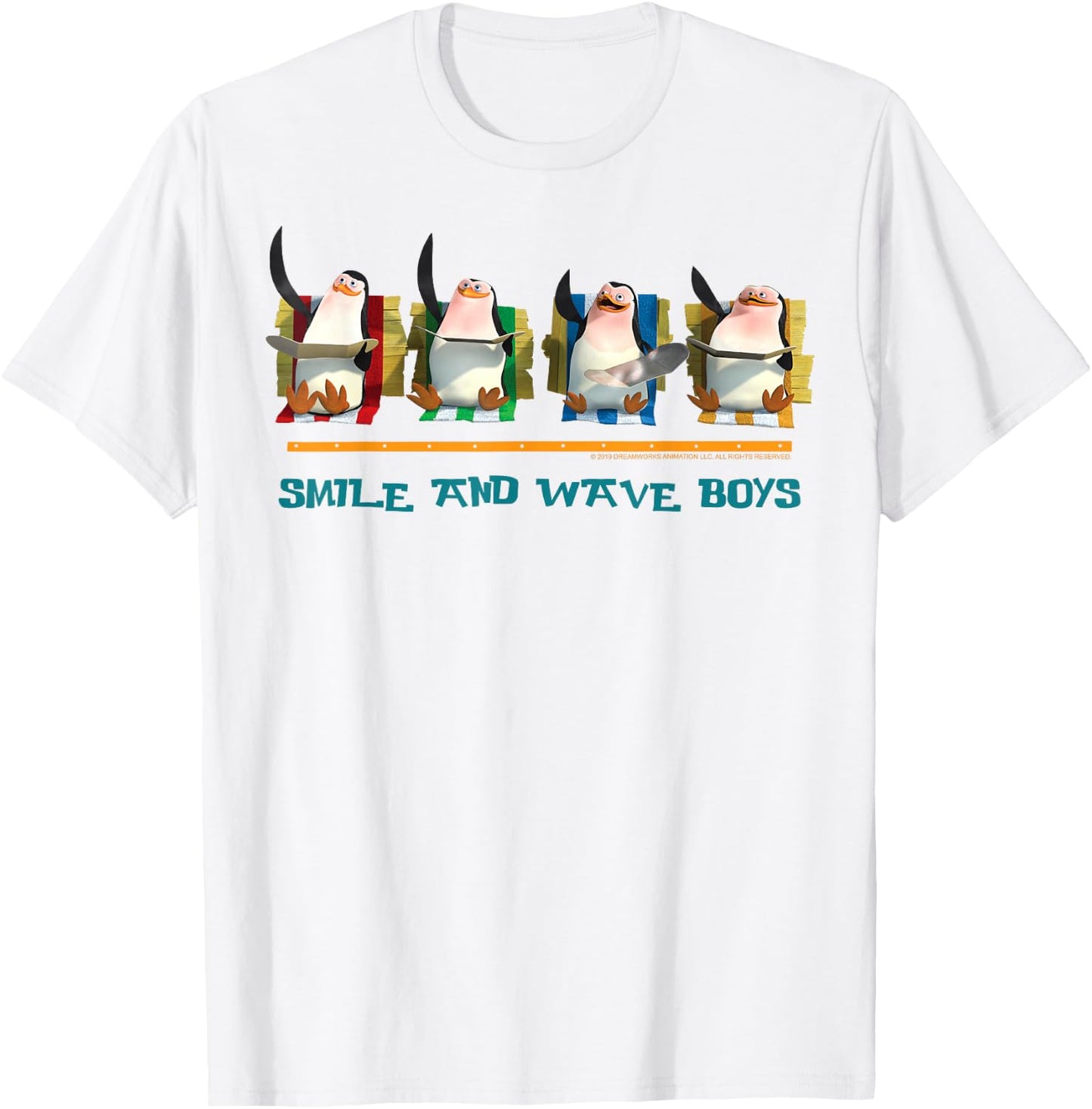 Madagascar Penguins Smile And Wave Text Poster T-Shirt - T-Shirt | White