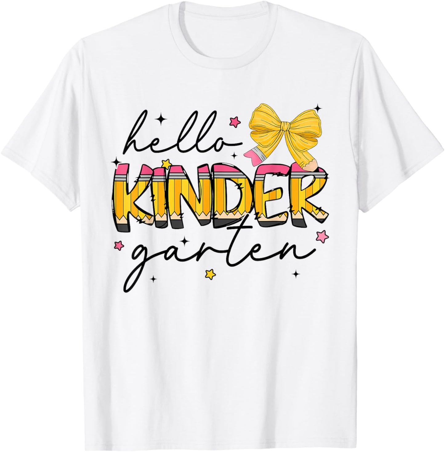 Back to School Kindergarten Pencil Coquette Bow Teacher Girl T-Shirt - T-Shirt | White