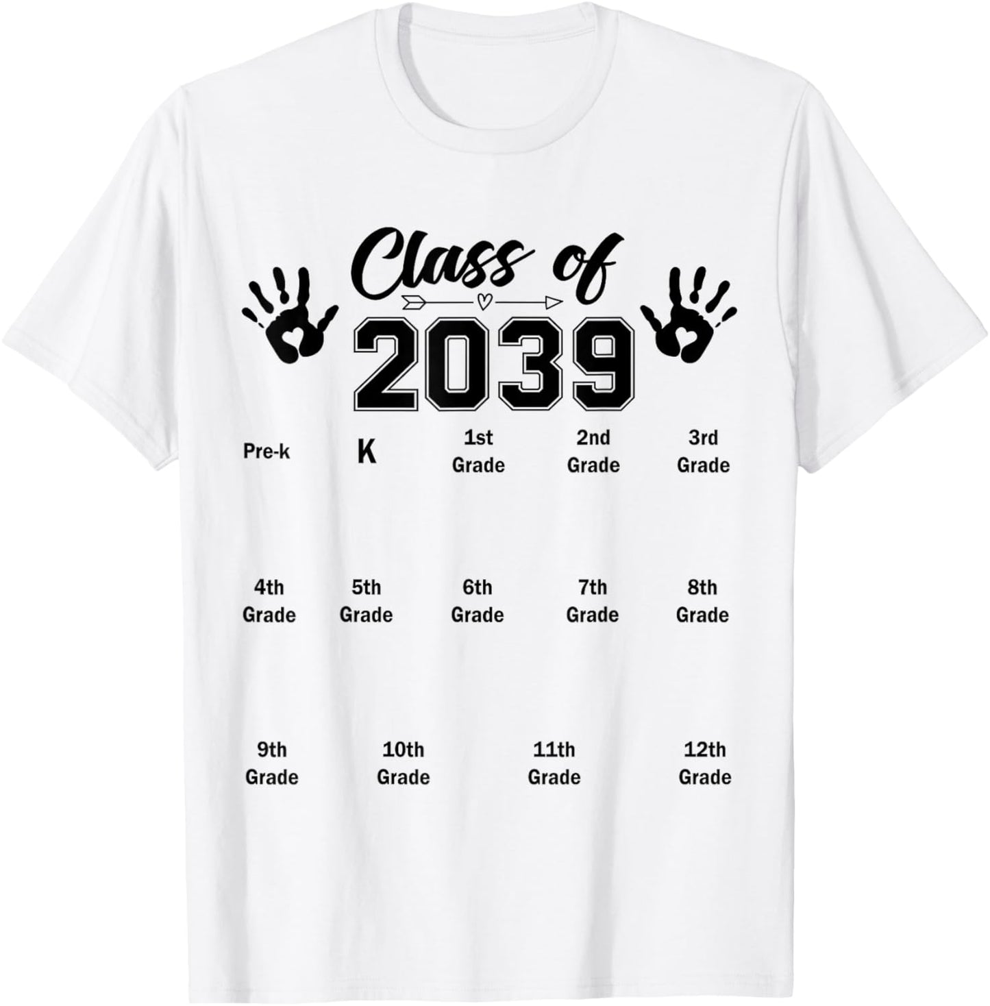 Class of 2039 Grow with Me Handprint Kindergarten Graduation T-Shirt - T-Shirt | White