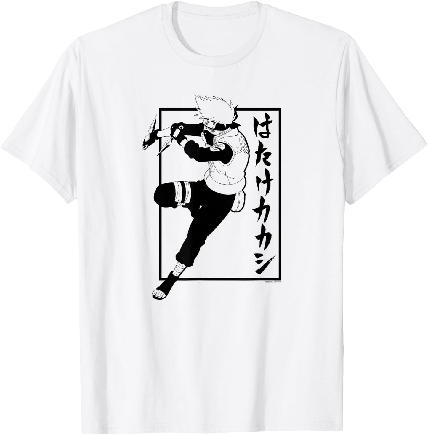 Naruto Shippuden Kakashi with Vertical Kanji Anime T-Shirt - T-Shirt | White