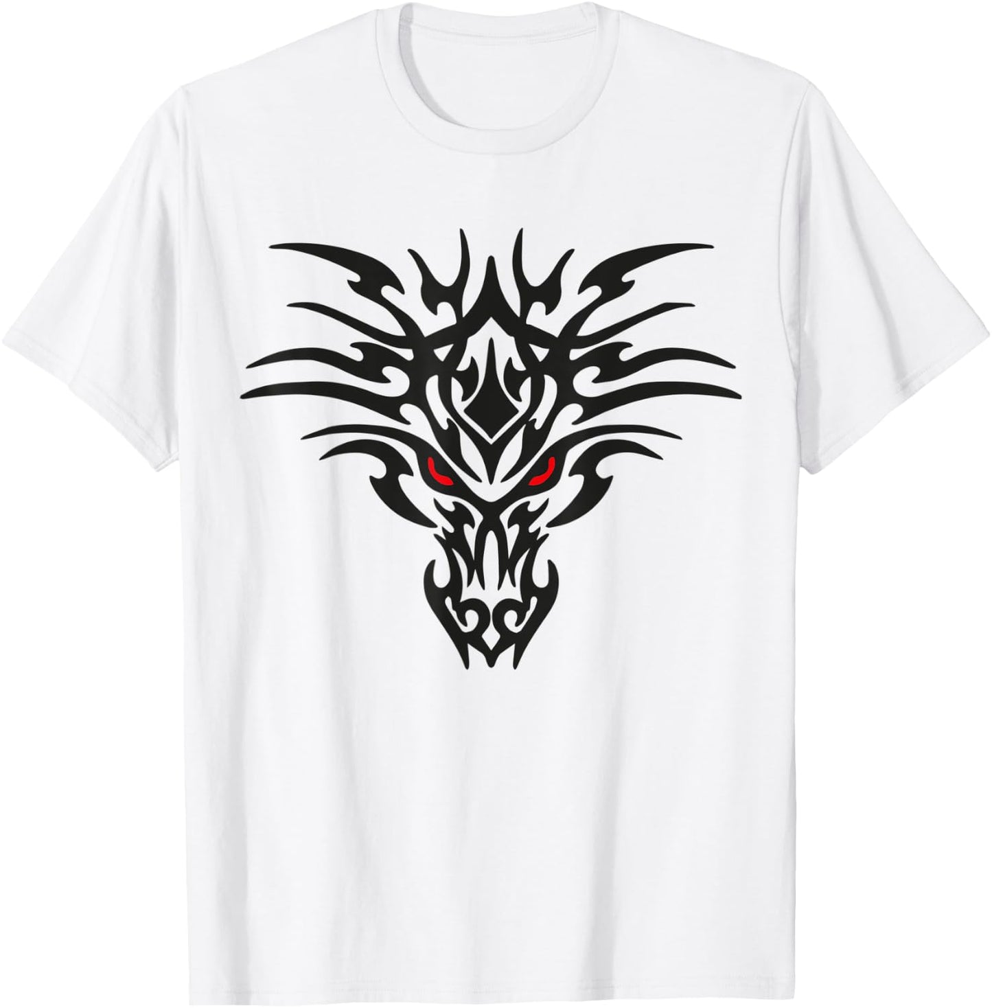 Tribal Dragon Head T Shirt Tattoo Cute Black Design Red Eyes T-Shirt - T-Shirt | White
