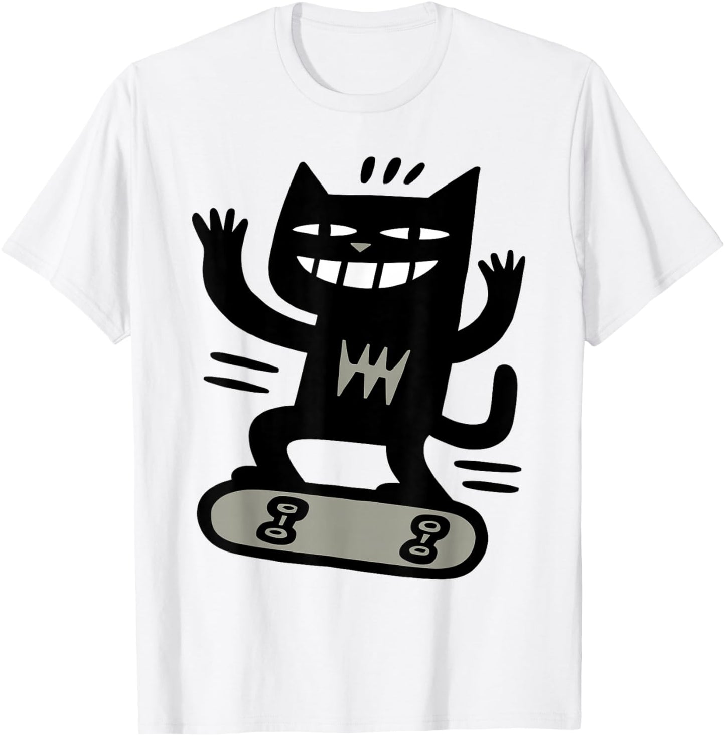 Skateboarding Cat Extreme Sports Cartoon T-Shirt - T-Shirt | White