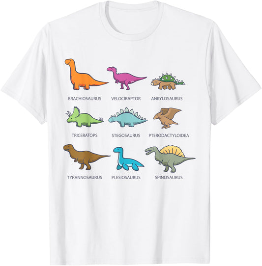 Types of Dinosaurs Shirt | Educational Gift T-Shirt - T-Shirt | White