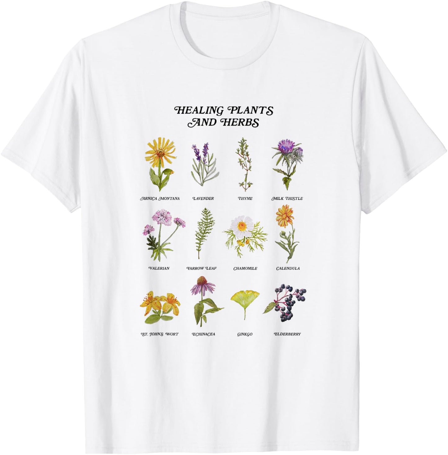 Healing Plants and Herbs Wild Flower Bohemian Garden T-Shirt - T-Shirt | White