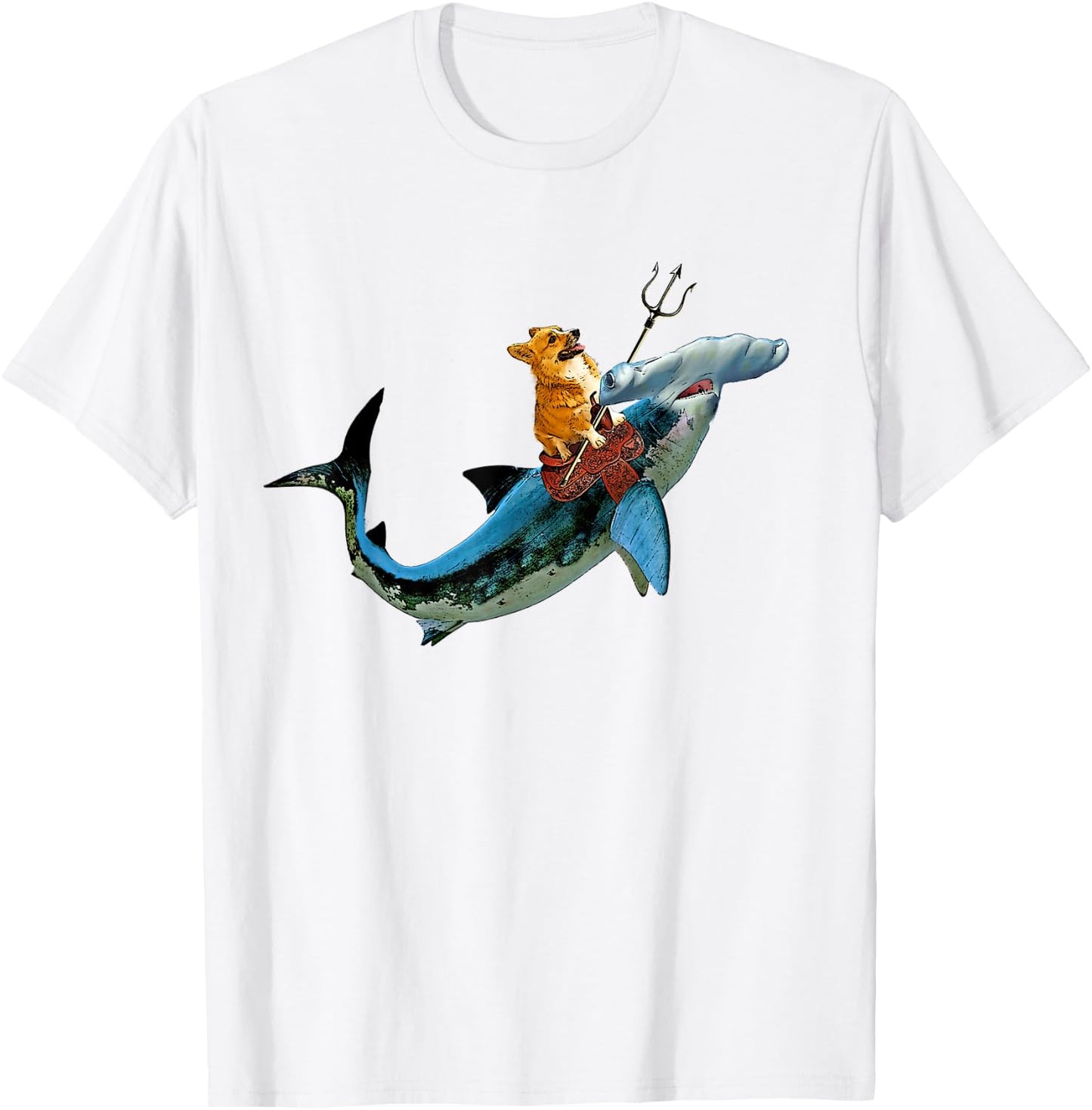 Aquadog the Corgi rides Hammerhead Shark shirt of radness Men Women Girls Kids T-Shirt - T-Shirt | White