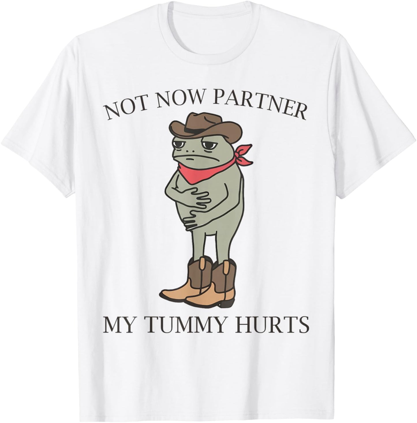 Not Now Partner My Tummy Hurts Funny Cowboy Frog T-Shirt - T-Shirt | White