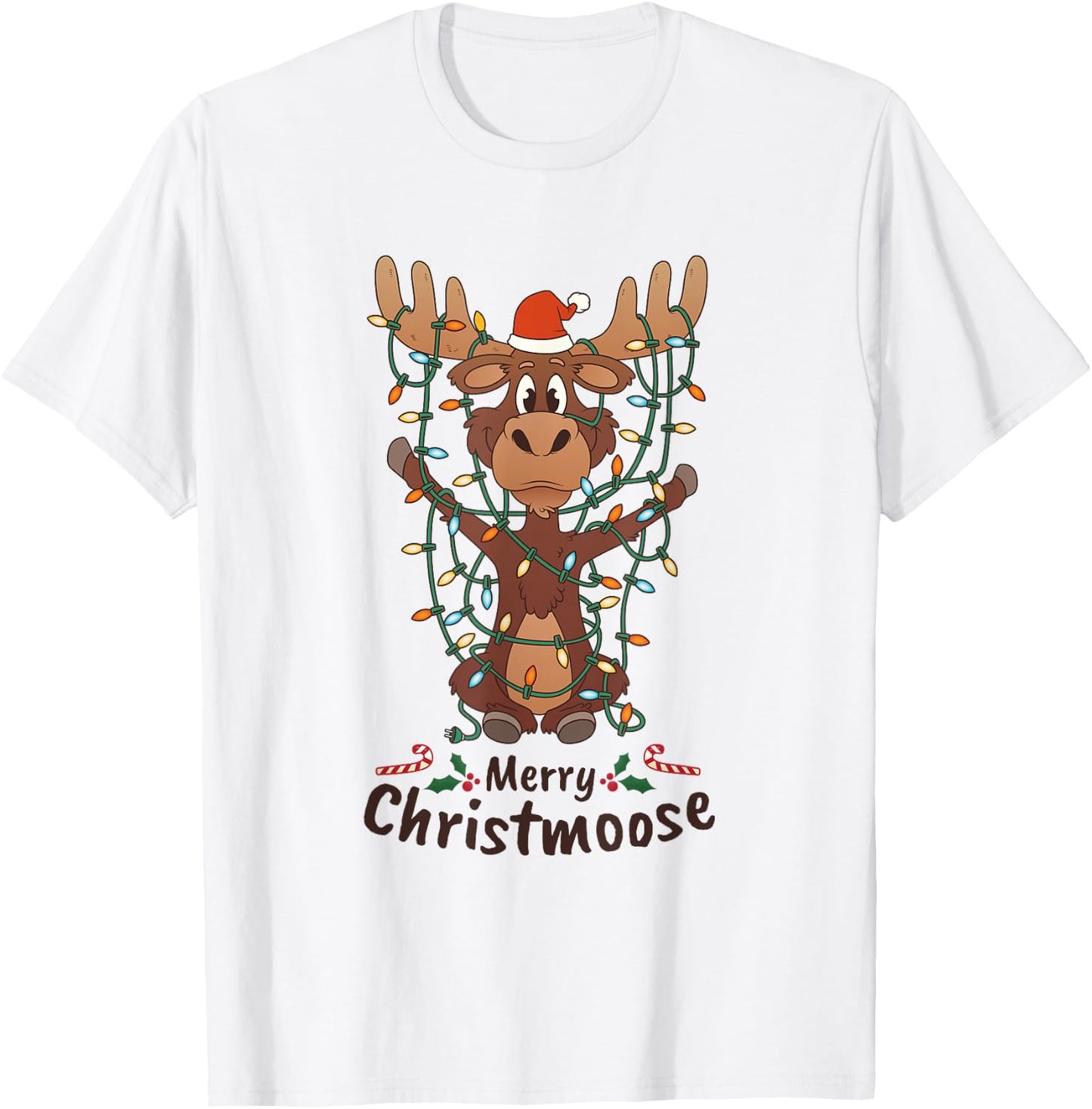 Merry Christmoose Christmas Moose Xmas Tree Lights Gift T-Shirt - T-Shirt | White