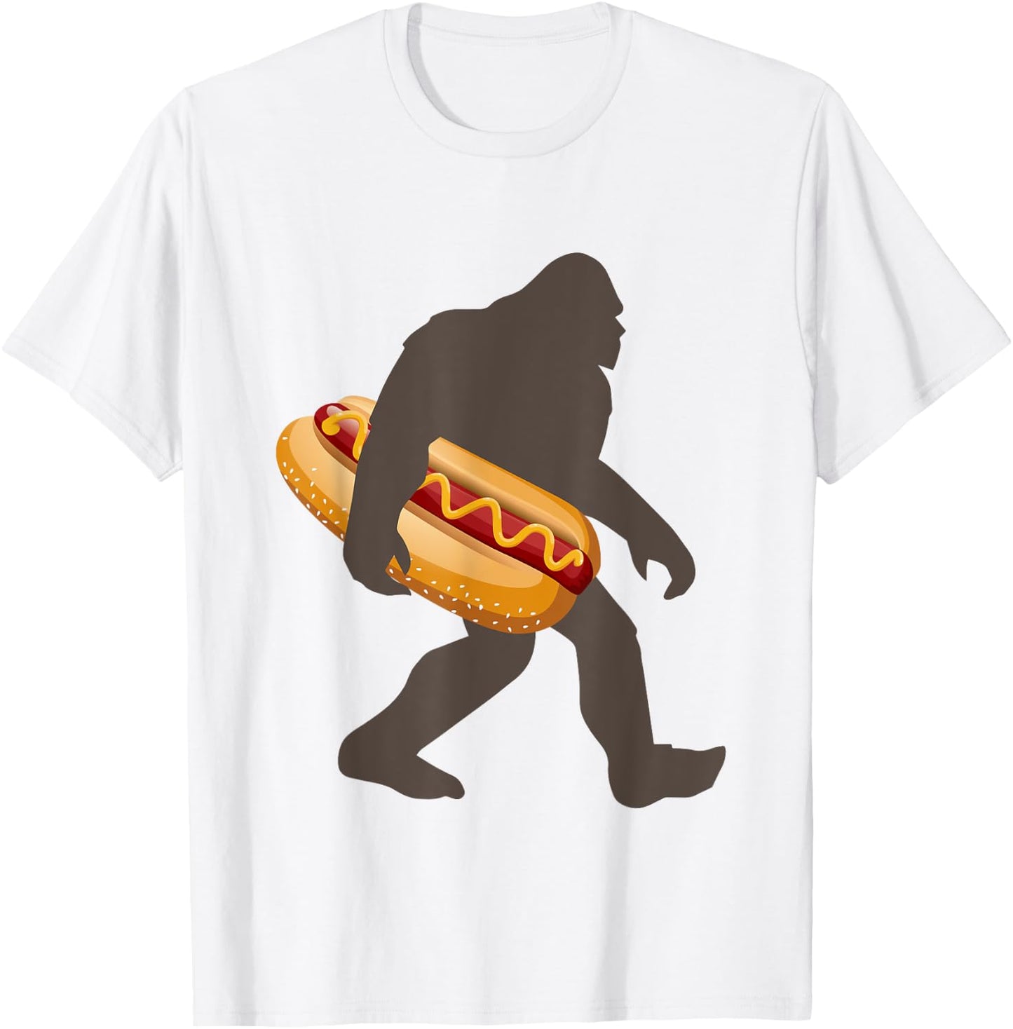 Bigfoot Carrying Hot Dog, Funny Sasquatch Gift T-Shirt - T-Shirt | White